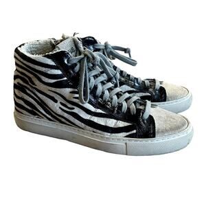 P448 Zebra Print Calf Hair Black/White Glitter High Top Sneaker US 7 / EU 37 EUC